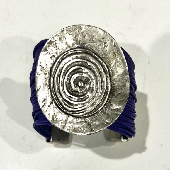 Vintage Spiral Pendant Multi Cord Bracelet, Purple & Silver, Statement Bracelet - Picture 8 of 11